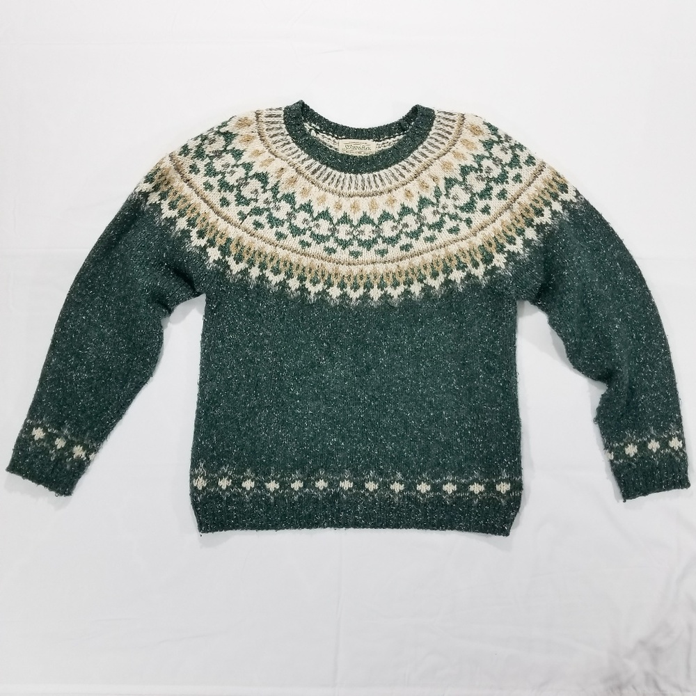 St Johns Bay Green FairIsle Long Sleeve M Sweater